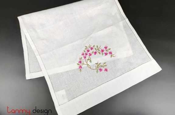 Hand towel-Pink string peach blossom embroidery